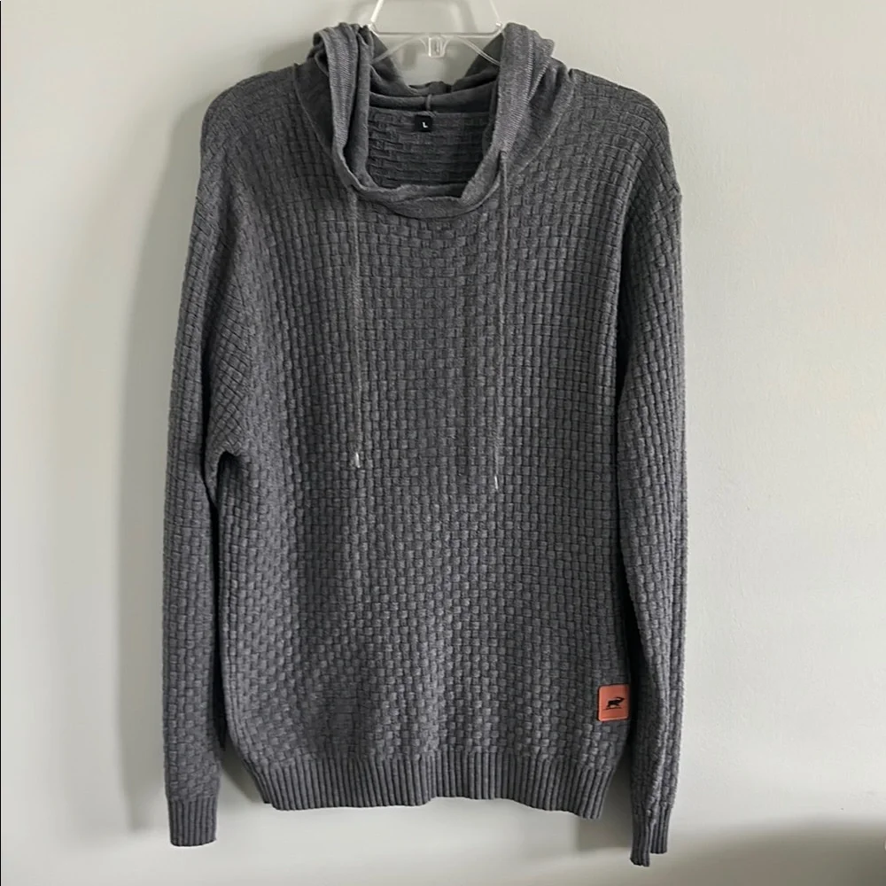 Gray Men's Sweater with Cowl Neck